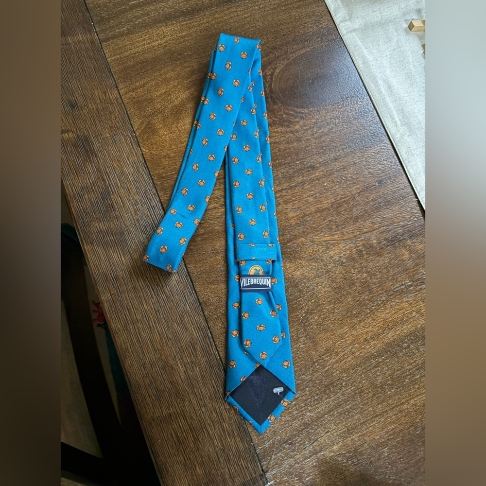 Vilebrequin Silk Blue 2” Tie Orange Crabs Made in Italy 50” Long - Picture 3 of 11